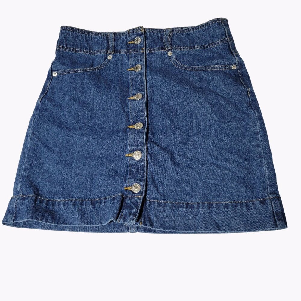 Forever 21 Jean Skirt Womens Size Small Button Front Dark Wash Denim A Line